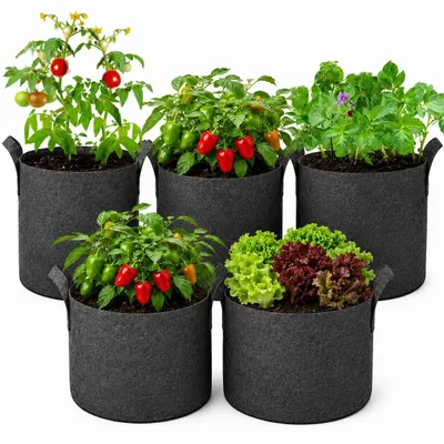 Produktbild von 5 Stück 10 Gallon Pflanzsack Vliesstoff Pflanztaschen mit Griffen Pflanzbeutel Wachstumstasche für Kartoffeln, Tomaten, Gemüse, Blumen