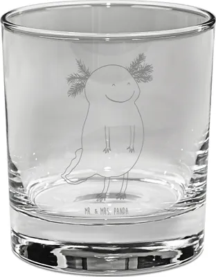 Produktbild von Mr. & Mrs. Panda Whiskey Tumbler Axolotl Glücklich - Transparent - Geschenk, Old Fashioned Glas, Lurch, Schwanzlurch, Lebensfroh, Gute Laune, Whiskeyglas, gut Gelaunt