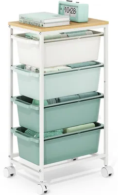 Immagine prodotto di Carrello con 4 cassetti, piano in legno verde, struttura in plastica