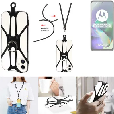 Produktbild von K-S-Trade 3in1 Handykette Handyband Handykordel Halsband Smartphone-Ring Handy-Ring kompatibel mit Motorola Moto G54 5G Fingerhalterung Handyring