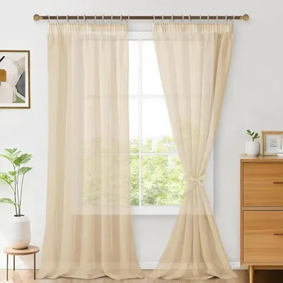 Obrázek produktu pro Průsvitné závěsy, rozměry 260 x 140 cm, 2 kusy, barva béžová, vhodné do obývacího pokoje