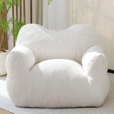 Zitzak mit Hocker, Cord, beige, für Erwachsene, 120x116x81 cm