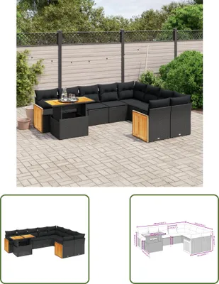Produktbild von The Living Store 10-tlg. Garten-Sofagarnitur mit Kissen Schwarz Poly Rattan