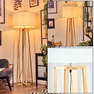 Produktbild von Bitonto Stehlampe mit Holzfuß und Schirm aus Stoff