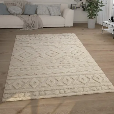 Produktbild von Hochflor Teppich Shaggy Struktur 3D Schlafzimmer schmutzabweisend Creme Rechteckig 120x160 | 100% Polypropylen | Florhöhe: 30 mm | pflegeleicht