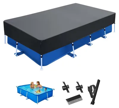 Imagen del producto de Omgoods - Cubierta para piscina rectangular - Fabricada en Oxford resistente - Resistente a la lluvia - A prueba de polvo - 225 x 150 cm - Incluye 10 cierres de velcro - Cubierta para piscina