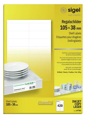 Obrázek produktu pro sigel Regalschilder, 105 x 38 mm, weiá, 170 g/qm