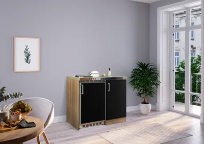 Produktbild von Küche Miniküche Singleküche Pantry Eiche Schwarz Levin 100 cm Respekta