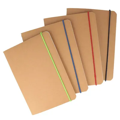 Zdjęcie produktu dla Notatnik A5 karton kraft, 48 kartek, w kratkę, z kolorową gumką, bullet journal