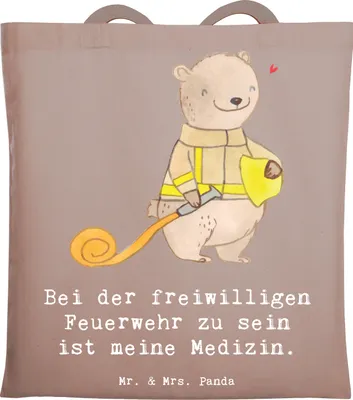 Produktbild von Mr. & Mrs. Panda Shopping Tasche Bär Freiwillige Feuerwehr - Braun Pastell - Geschenk, Tote Bag, Schultasche, Büchertasche, Beutel, Einkaufstasche, Feuerwehrfest