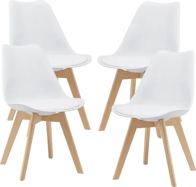 Image de Chaise de salle à manger 'Fläten' (lot de 4) Chaise rembourrée en similicuir blanc