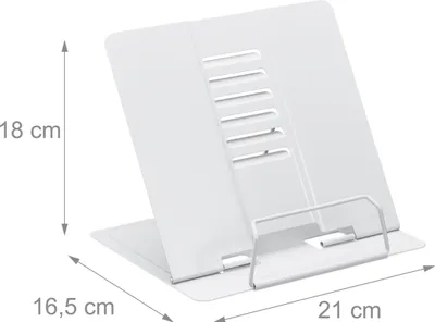 Image de Support pour livres Relaxdays, lot de 2, support de lecture réglable en hauteur sur 6 positions, support pour livre de cuisine avec pince, cuisine, acier, blanc