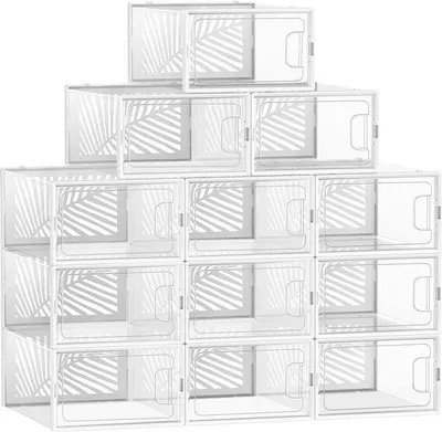 Produktbild von Famanu Schuhboxen Set von 12 - Aufbewahrungsboxen für Schuhe, faltbar und stapelbar, transparent weiß