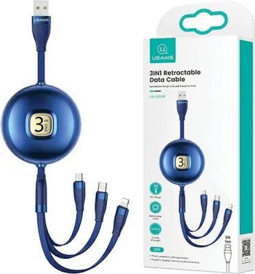 Immagine prodotto di Cavo Usams U69 3W1 1M Niebieski/Blu (Lightning/Microusb/Usb-C) Sj508Usb02 (Us-Sj508)