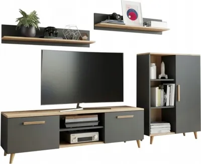 Produktbild von Wohnwand Oslo Per La Vita Artisan-Antracyt, Modern Schrankwand, Wohnzimmerschrank mit Hängeschrank, Sideboard und Wandregal, Wohnzimmer