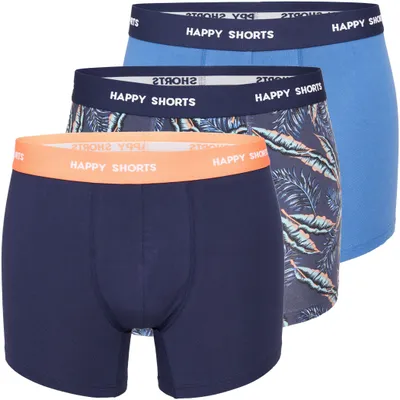 Produktbild von Happy Shorts Herren Retro Pants 3-Pack Jersey - Blue Leaves - Größe XXL