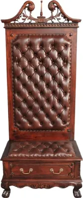Produktbild von Casa Padrino Luxus Barock Chesterfield Garderobe Dunkelbraun - Handgefertigte Barockstil Mahagoni Garderobe mit Echtleder - Luxus Garderoben Möbel im Barockstil - Edel & Prunkvoll
