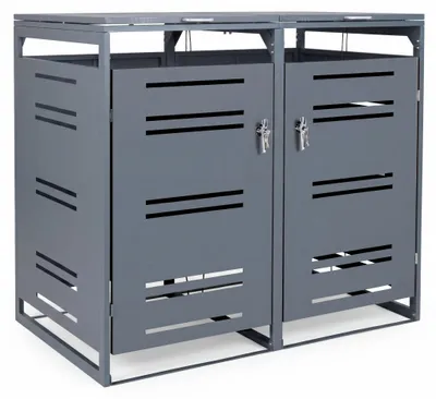 Produktbild von KOMFOTTEU Mülltonnenbox, Müllcontainer mit Metallhütte für Außenbereich, Abschließbare Mülltonnenverkleidung für 2 x 120 L Mülltonnen, Mülltonnenhaus Müllbox für Garten, Terrasse