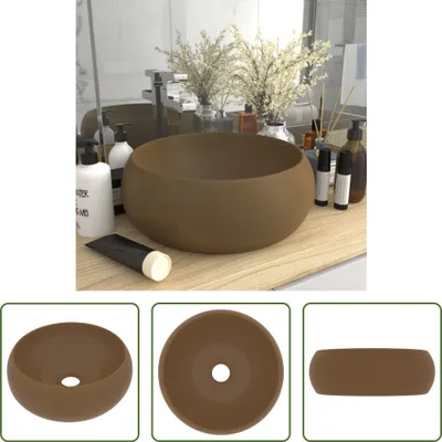 Produktbild von The Living Store s Waschbecken Rund Matt Creme 40x15 cm Keramik