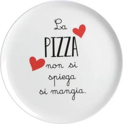 Obrázok produktu pre Keramický tanier na pizzu 32 cm s nápisom pizza nie je vysvetlený, je zjedený