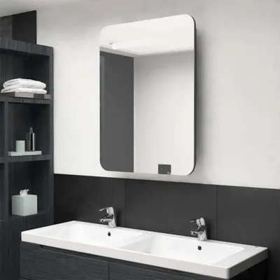 Image de The Living Store armoire de toilette LED gris 60x11x80 cm
