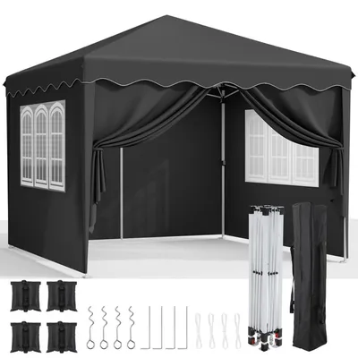Produktbild von Faltpavillon 3x3m Stabil Winterfest UV50+ mit Seitenteilen und Sandsäcken Schwarz