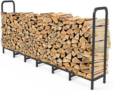 Productafbeelding van Brandhoutrek - Houtstapelaar - Haardhout Opslag - Stabiel Stalen Frame - 244 cm - Zwart