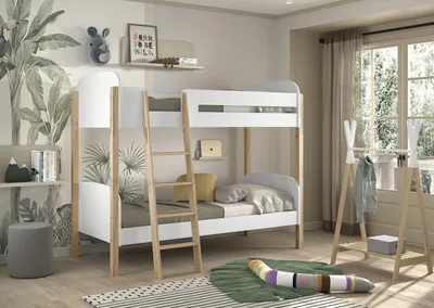 Produktbild von VIPACK - KIDDY Etagenbett mit 2 Liegeflächen 90 x 200 cm, inkl. Rolllattenrost, Ausf. MDF weiß lackiert, Kiefer natur lackiert