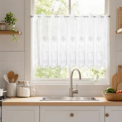 Gardinen-Set 4er-Pack 130x45 cm weiß bestickt Blumen