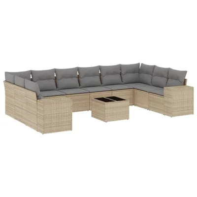 Produktbild von 11-tlg. Garten-Sofagarnitur mit Kissen Beige Poly Rattan