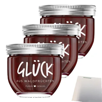 Produktbild von Glück Fruchtaufstrich Waldfrucht 3er Pack (3x230g Glas) + usy Block