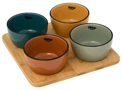 Produktbild von Dipschalen BE VINTAGE, 4 Schalen und Bambus-Servierbrett