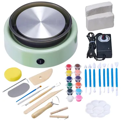 Produktbild von VEVOR Töpferscheibe Mini Keramikscheibe Sculpting Werkzeuge Schürze Zwei Drehteller 30W, Rund-a, Grün-b