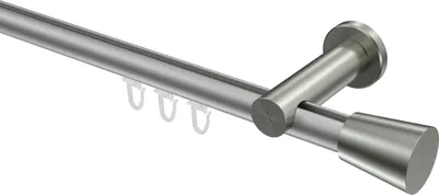 Produktbild von Interdeco Innenlaufstange / Gardinenstange mit Innenlauf Silbergrau / Edelstahl-Optik, Typ Platon Sitra (Konus), 20 mm Ø 1-läufig, 240 cm