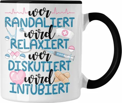 Produktbild von Trendation - Krankenschwester Tasse Anästhesie Geschenk Propofol Lustig Kaffeetasse Ärtzin Arzthelferin Spritze Wer Randaliert Wird Relaxiert (Schwarz)