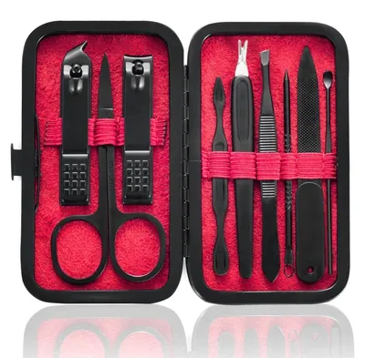 Produktbild von Maniküre-Set 9-teilig Edelstahl mit Ledertasche Rot