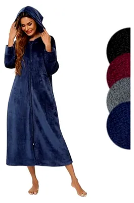 Produktbild von Damen-Bademantel aus Fleece mit Reißverschluss und Kapuze