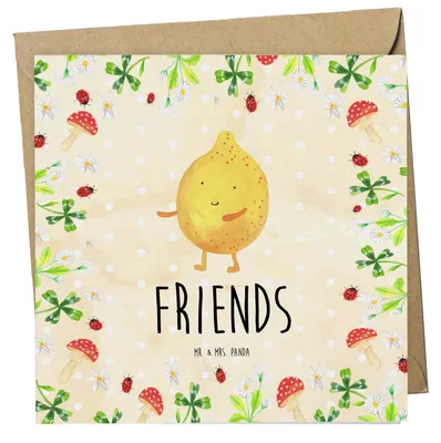Produktbild von Mr. & Mrs. Panda Klappkarte Beste Freunde Zitrone - Naturpapier - Geschenk, Glückwunschkarte, Fehlende Keywords, doppelkarte, anlasskarte, Lustige Sprüche, Grußkarte