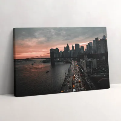 Produktbild von Panorama der Stadt bei Sonnenaufgang – Leinwandbild Wandbild – 60x40 cm – Leinwandbilder – Wandbilder – Schlafzimmer – Flur