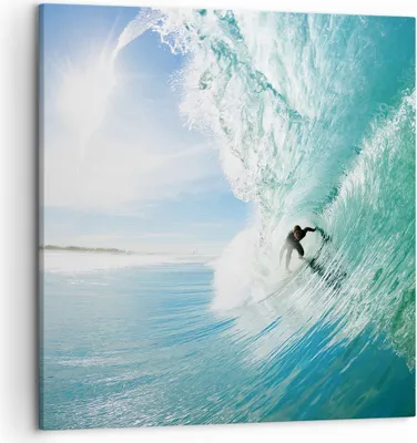 Produktbild von Bild auf Leinwand - Leinwandbild - Abenteuer surfer welle ozean - 50x50cm - Wand Bild - Wanddeko - Leinwanddruck - Bilder - Kunstdruck - Wanddekoration - Leinwand bilder - Wandkunst - AC50x50-2541