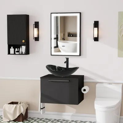 Produktbild von Badmöbel Set 3-teilig mit Waschbecken und Unterschrank 60 cm, Hängeschrank, Sternenhimmelfarbe