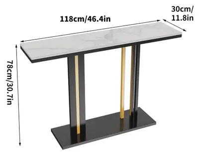 Image de Table d'appoint console 118x30x78 cm - Table d'appoint pour entrée - Plateau en pierre frittée - Structure en métal - Rectangulaire - Idéale pour l'entrée, le salon, derrière un canapé - Blanche