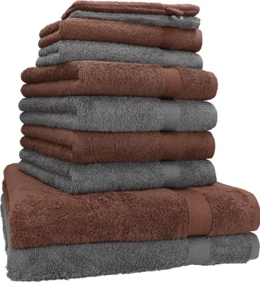 Produktbild von Betz 10-tlg. Handtuch-Set PREMIUM 2 Duschtücher 4 Handtücher 2 Gästetücher 2 Waschhandschuhe  Farbe: dunkel braun und anthrazit