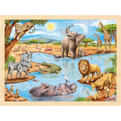 Image de Goki Puzzle en bois Savane africaine, 96 pièces.