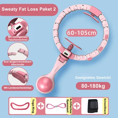 Produktbild von Smart Hula Hoop Reifen, mit Gewichtsball, Hula-Hoop-Reifen mit 9-11 Segments verstellbaren Gliedern zum Abnehmen, Fitness Rosa