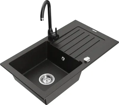 Produktbild von Mexen Pablo 1 Becken-Granitspüle mit Abtropffläche und Mischbatterie Telma, Schwarz/Gold - 6510-75-670200-70
