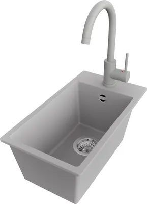 Produktbild von PRIMAGRAN Granitspüle Grau 28x50cm, Spülbecken 1 Becken + Küchenarmatur 32x20cm + Ablauf-Set, Küchenspüle ab 30er Unterschrank - Riga