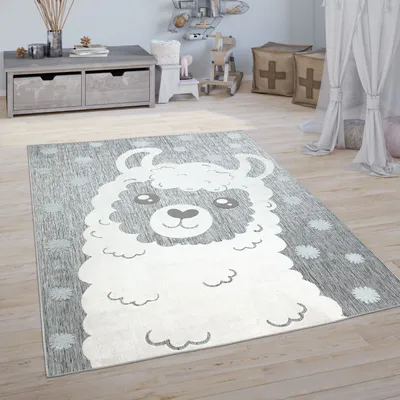 Produktbild von Kinderteppich Kinderzimmer Outdoorteppich Spielteppich Lama Motiv Modern Grau Grösse 120x160 cm