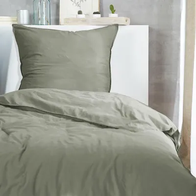 Produktbild von Hahn Flanell Bettwäsche Stone-Washed 155x220 cm + 80x80 cm olive