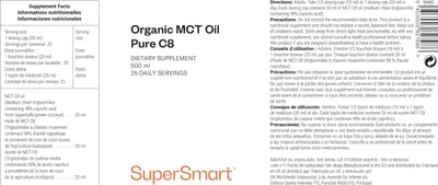 Image de SuperSmart Organic MCT Oil Pure C8 Dietary Supplement - Flacon de 500 mL